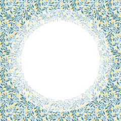 Lemon tree pattern background square template with empty white circle for the text