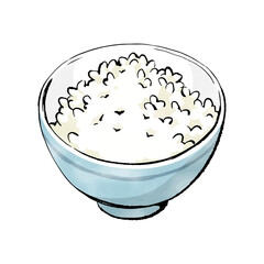 手書きラフスケッチ_茶碗によそったご飯 rice
