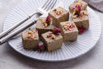 Halva with rose petal and nuts.