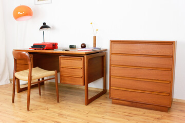 A mid century teak desk with drawers table from the 50s 60s Danish Design Vintage Dining solid wood...