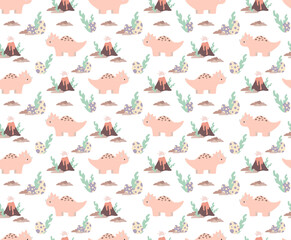 Seamless pattern with triceratops in cartoon style. © Nadezhda