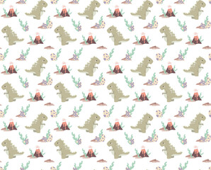 Seamless pattern with tyrannosaurus in cartoon style.