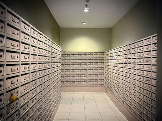 There are many mailboxes in the condo.