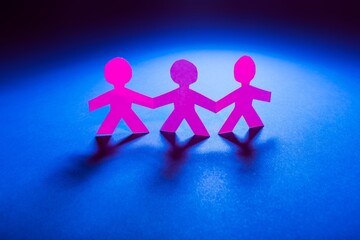 Children Paper People Holding Hands