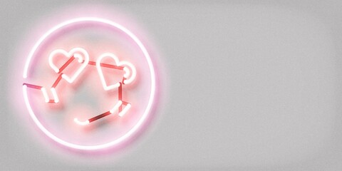 Vector realistic isolated neon sign of Heart emoji in pink color on the white background.