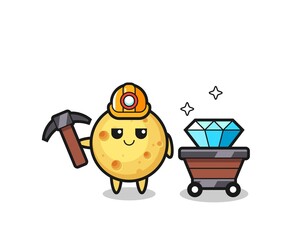 Character Illustration of round cheese as a miner
