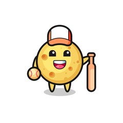 Cartoon character of round cheese as a baseball player