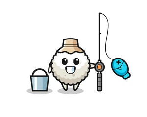 Mascot character of rice ball as a fisherman