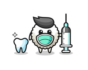 Mascot character of rice ball as a dentist