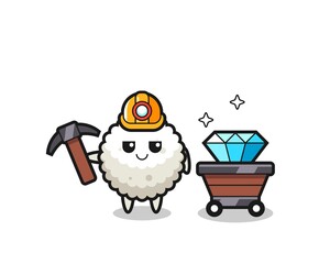 Character Illustration of rice ball as a miner