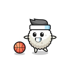 Illustration of rice ball cartoon is playing basketball