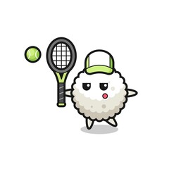 Cartoon character of rice ball as a tennis player
