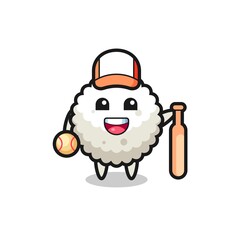 Cartoon character of rice ball as a baseball player