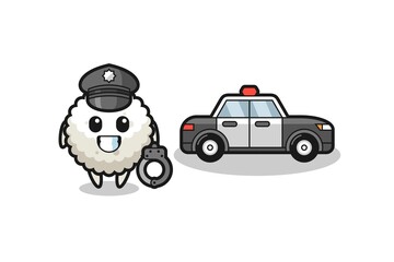 Cartoon mascot of rice ball as a police