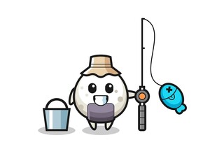Mascot character of onigiri as a fisherman