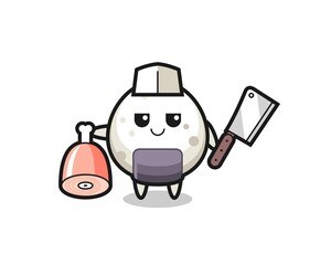 Illustration of onigiri character as a butcher