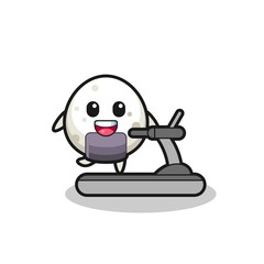 onigiri cartoon character walking on the treadmill