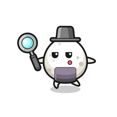 onigiri cartoon character searching with a magnifying glass