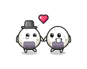 onigiri cartoon character couple with fall in love gesture