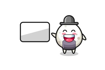 Fototapeta premium onigiri cartoon illustration doing a presentation