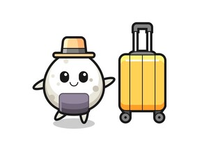 Obraz na płótnie Canvas onigiri cartoon illustration with luggage on vacation