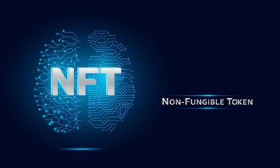 Non-fungible token (NFT) and brain symbols idea concept.