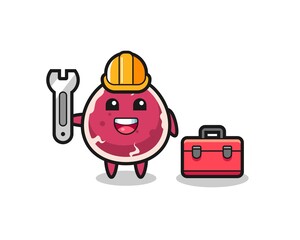 Mascot cartoon of beef as a mechanic