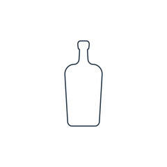 Liquor bottle. Alcoholic drink for parties and celebrations. Simple black line shapes isolated. Black and white illustration on white background. Flat design style for any purposes
