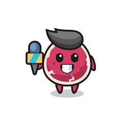 Character mascot of beef as a news reporter