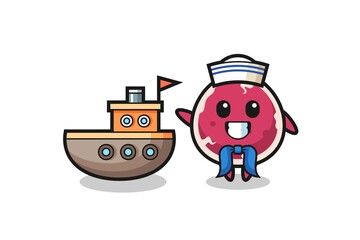 Character mascot of beef as a sailor man