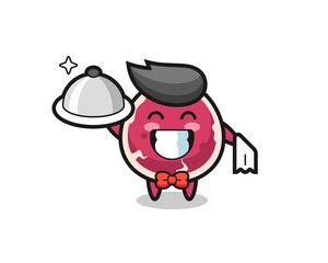 Character mascot of beef as a waiters