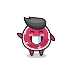 beef cartoon character doing wave hand gesture