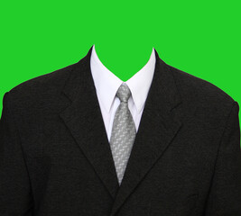 Strict men's jacket black. Light grey tie and white shirt.