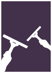 Composition of white cleaning equipment icons on purple background