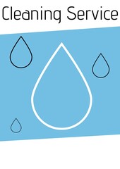Composition of cleaning services text and water drop icons over blue background