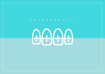 Composition of dental health text over teeth icon on blue background