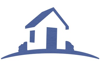 Composition of purple house icon on white background