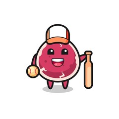 Cartoon character of beef as a baseball player