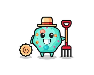 Mascot character of amoeba as a farmer