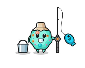Mascot character of amoeba as a fisherman