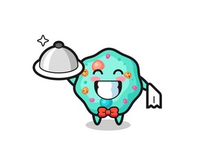 Character mascot of amoeba as a waiters