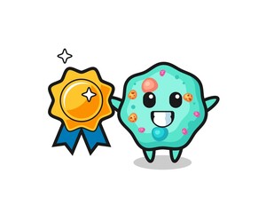 amoeba mascot illustration holding a golden badge