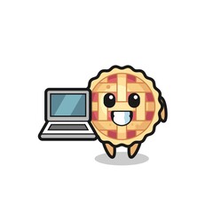 Mascot Illustration of apple pie with a laptop
