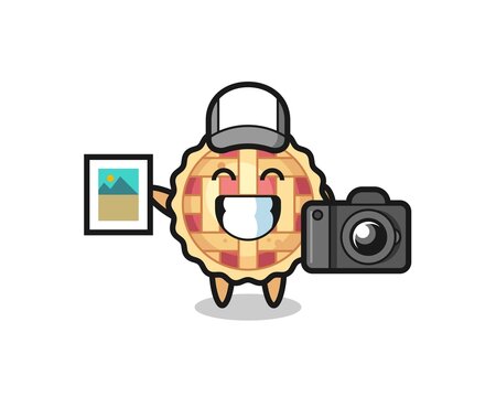 Character Illustration of apple pie as a photographer