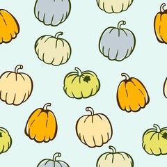 Pumpkin pattern on a blue background. Halloween. Vector illustration in a flat style.