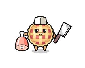 Fototapeta premium Illustration of apple pie character as a butcher