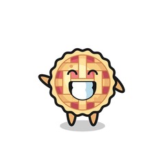 apple pie cartoon character doing wave hand gesture