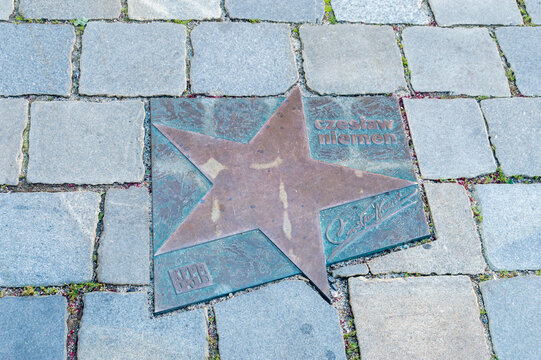 Opole, Poland - June 4, 2021: Star of Czeslaw Niemen at Walk of Fame in Opole.