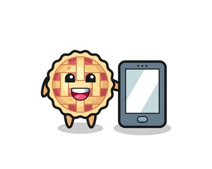 apple pie illustration cartoon holding a smartphone
