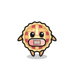 Cartoon Illustration of apple pie with tape on mouth